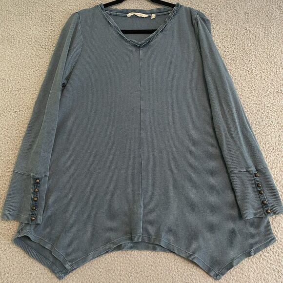 SOFT SURROUNDINGS Gwen Waffle Top Women's Medium Tapestry Blue Thermal Shirt - Picture 1 of 8